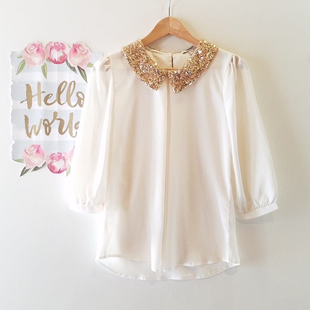 Papaya dress blouse with Gold Sequin Embelishments